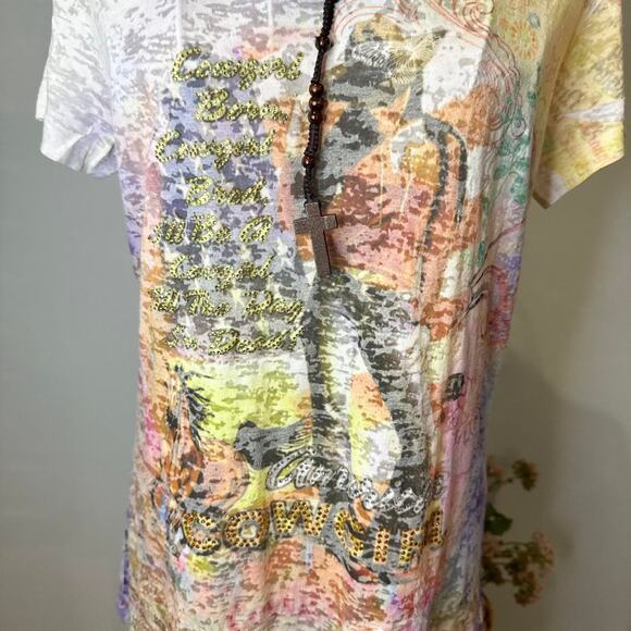 vintage y2k cowgirl sequin graphic sheer top - Picture 5 of 6